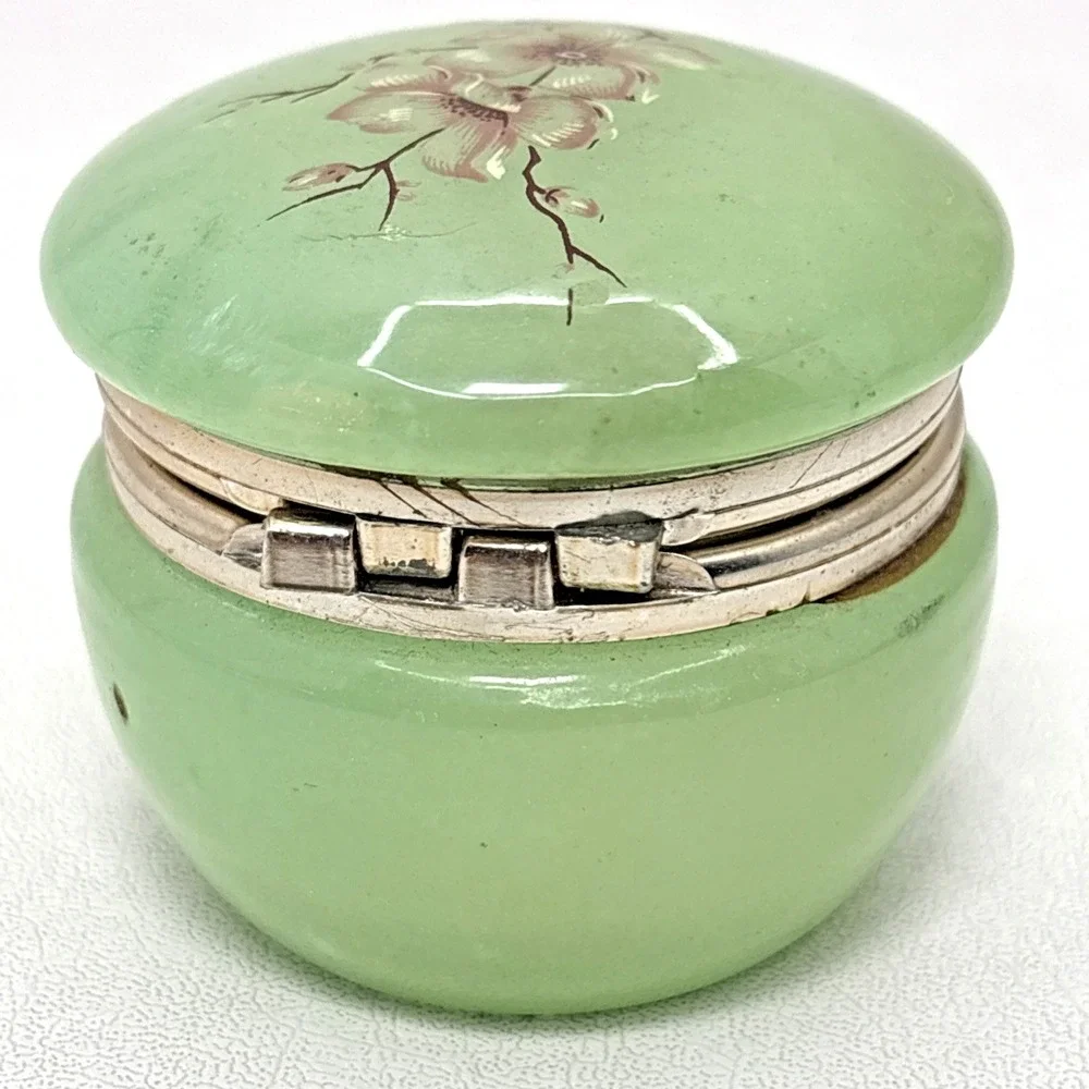 Vintage Aram Alabaster Jewlery Trinket Box Floral Design Made in Florence Italy
